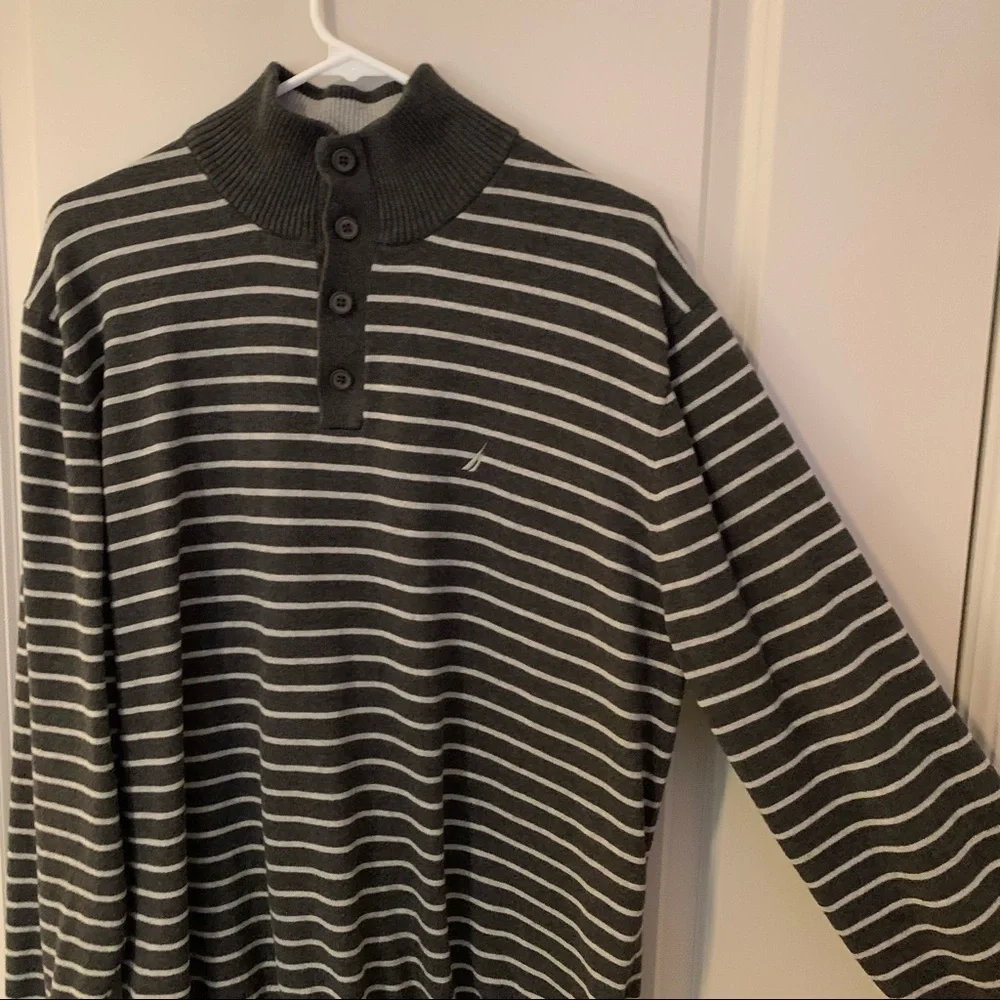 Nautica mens long sleeve striped pullover Henley sweater | size Extra Large